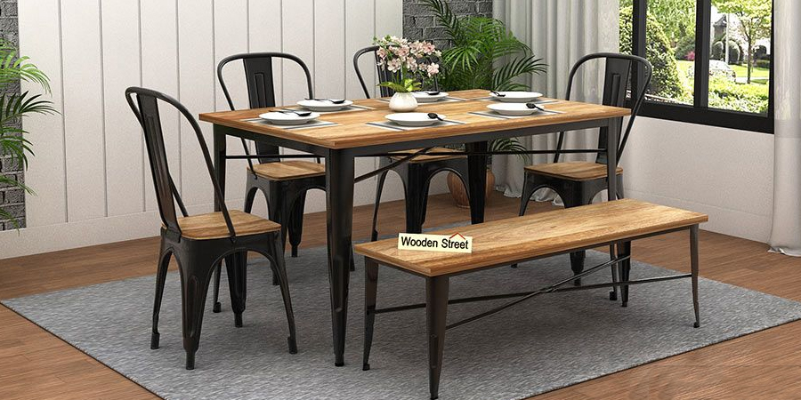 6 seater dining table with a bench