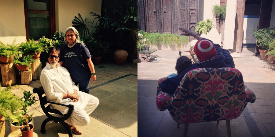 Amitabh Bachchan’s Jalsa lawn with mandir and potted plants