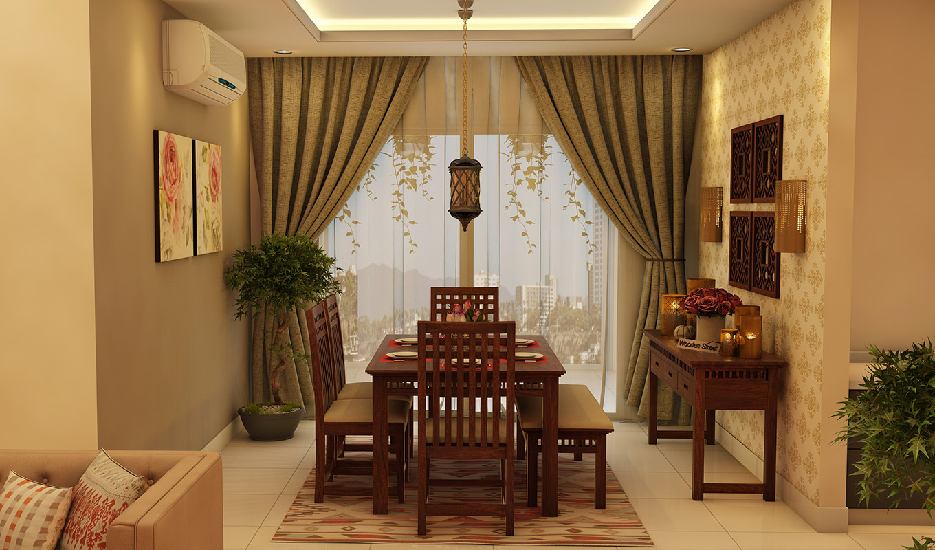 2BHK dining area with Adolph 6-seater and window view