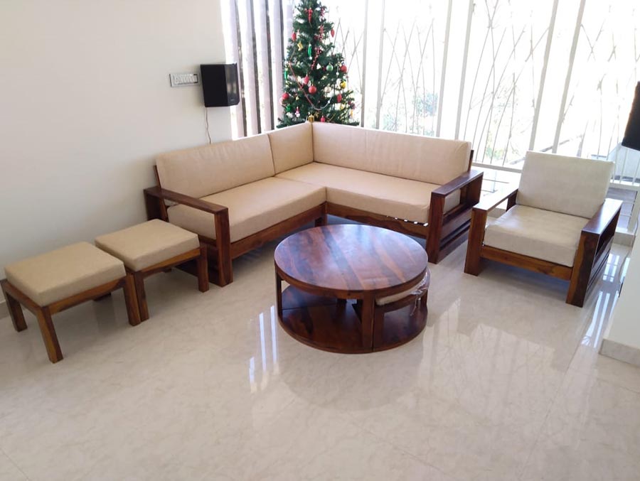 Winster L shaped corner sofa with Winster 1 seater and Omar coffee table in modern living room