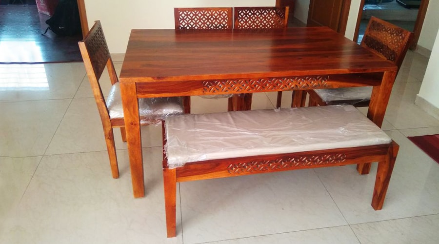 Cambrey 6 Seater Cushioned Dining Set with Bench