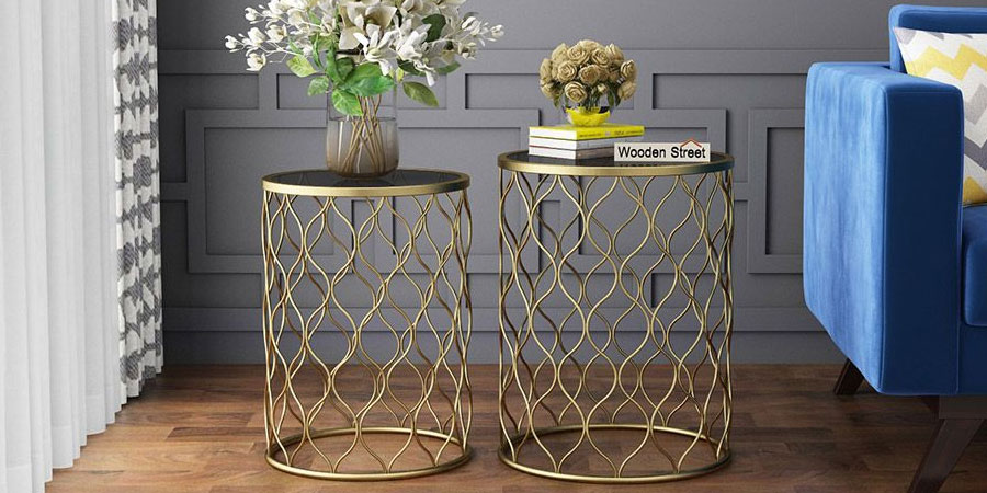 Polis side end table with Gold Polish