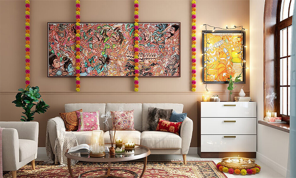 decoration of living room in diwali